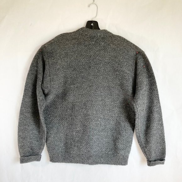 VTG Henry Grethel Herringbone Knit Wool Blend Relax Fit Grey Pullover M 4-Button - Picture 10 of 16
